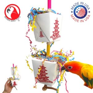Bonka Bird Toys 3874 Duo Take Out Small Medium Bird Toy Oyster Pail Treat Box Foraging Paper Chew Shred Cockatiel Parakeet Conures and Other Similar Birds