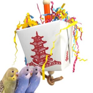 bonka bird toys 3875 take out small medium bird toy oyster pail treat box foraging paper chew shred cockatiel parakeet conures and other similar birds