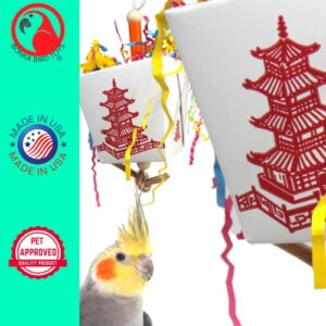 Bonka Bird Toys 3875 Take Out Small Medium Bird Toy Oyster Pail Treat Box Foraging Paper Chew Shred Cockatiel Parakeet Conures and Other Similar Birds