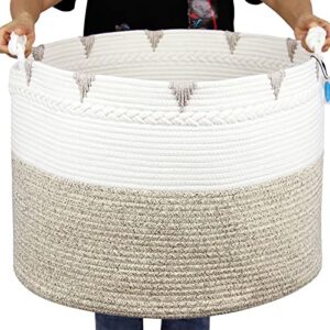 casaphoria large blanket basket 22"x16" boho woven baskets for pillows cotton rope storage for towel xxl big round organizer foldable decorative woven hamper for livingroom rope hamper,brown