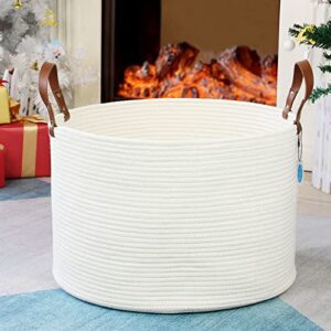 Casaphoria XXXLarge Cotton Rope Basket for Living Room - Woven Storage Basket with long Handle for Blankets, Towels and Pillows Laundry Hamper | Beige 20" x 20" x 13")