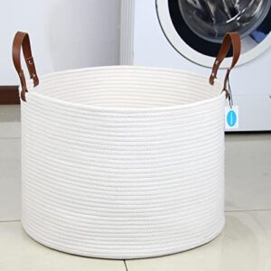 Casaphoria XXXLarge Cotton Rope Basket for Living Room - Woven Storage Basket with long Handle for Blankets, Towels and Pillows Laundry Hamper | Beige 20" x 20" x 13")