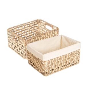 werora - wicker storage basket for shelves with detachable lining, foldable woven basket organizer bins set of 2, seagrass storage basket bins, rectangle pantry baskets for storage