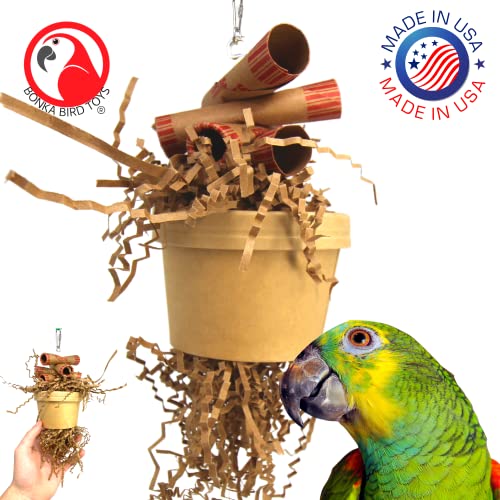 Bonka Bird Toys 3868 Money Pot Small Medium Bird Toy Treat Box Foraging Paper Chew Coin Tube Shred Cockatiel Parakeet Conures and Other Similar Birds