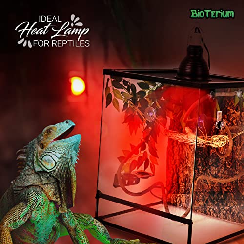 BioTerium Reptile Heat Lamp Bulb - Full Spectrum Infrared Basking Bulb with UVA + UVB Light - Self-Ballasted Vapor Amphibian and Reptile Basking Light