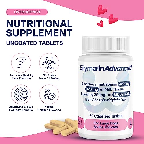 SilymarinAdvanced Liver Health Supplement for Large Dogs Combining S-Adenosylmethionine (Same) and Silybin, Liver Tablets, Cognitive Support, Pet Essentials & Wellbeing, 30 Tablets