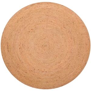 mod and main jute area rug - round braided rustic rug - vintage woven rug - jute rugs for bedroom, kitchen, living room, farmhouse - beige (4' round)