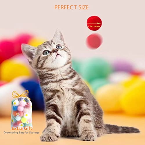 Joseph Jonas Premium Cat Toy, 35pcs Upgrade Cat Pom Pom Balls with a Satchel of Catnip, Lightweight Small Pom Poms Cat Toy Balls, Soft Interactive Kitten Plush Toys for Indoor Cats