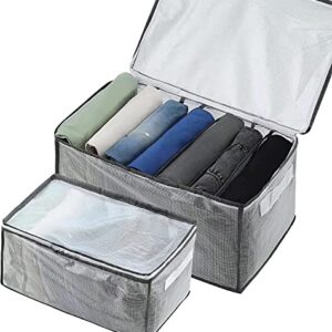 ZNNCO Wardrobe Clothes Organizer,7 Grids Foldable Visible Clothes Storage Organizer Clothes Drawer Mesh Storage Box for Jeans,T-shirt,Legging,Skirts (hGrey 2PCS)