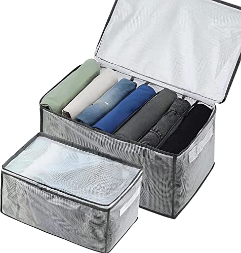 ZNNCO Wardrobe Clothes Organizer,7 Grids Foldable Visible Clothes Storage Organizer Clothes Drawer Mesh Storage Box for Jeans,T-shirt,Legging,Skirts (hGrey 2PCS)