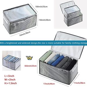 ZNNCO Wardrobe Clothes Organizer,7 Grids Foldable Visible Clothes Storage Organizer Clothes Drawer Mesh Storage Box for Jeans,T-shirt,Legging,Skirts (hGrey 2PCS)