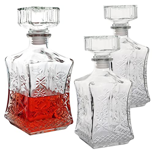 Cadamada Wine Decanter, 25 Oz Glass Decanter Bottle, Delicate Decanter Set-for Tequila, Brandy, Scotch and Vodka, Gift Giving, Bar and Party Decoration (3pcs)