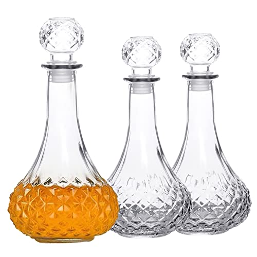 Cadamada Glass Bottles with Caps, 27 Oz Whisky Decanter , Delicate Decanter Set-for Tequila, Brandy, Scotch and Vodka, Gift Giving, Bar and Party Decoration (3pcs)