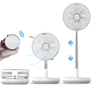 pedestal fan,12" portable foldable oscillating standing fan with remote,lamp,timer,rechargeable quite cordless intelligent temperature control fan for bedroom home office,height adjustable 10 speed