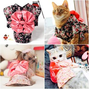 1pc Japanese Kimono with Small Flowers Printing Outfit Costumes for Pets Dogs Puppy (Pink XS)