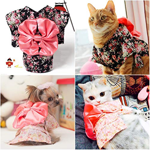 1pc Japanese Kimono with Small Flowers Printing Outfit Costumes for Pets Dogs Puppy (Pink XS)