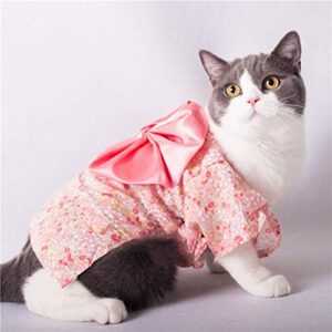 1pc Japanese Kimono with Small Flowers Printing Outfit Costumes for Pets Dogs Puppy (Pink XS)