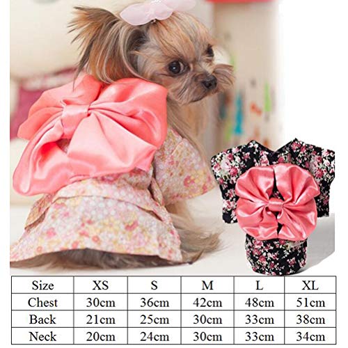 1pc Japanese Kimono with Small Flowers Printing Outfit Costumes for Pets Dogs Puppy (Pink XS)