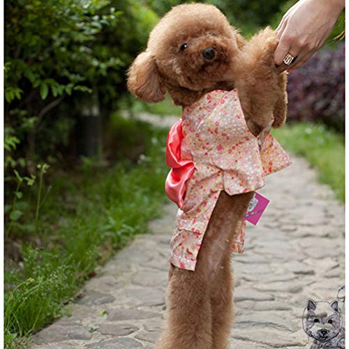 1pc Japanese Kimono with Small Flowers Printing Outfit Costumes for Pets Dogs Puppy (Pink XS)