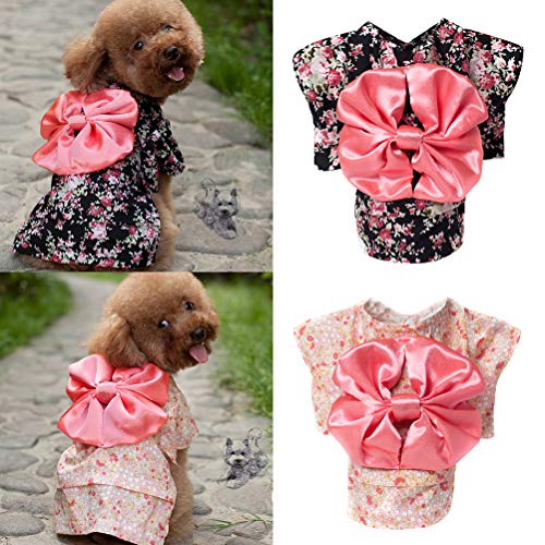 1pc Japanese Kimono with Small Flowers Printing Outfit Costumes for Pets Dogs Puppy (Pink XS)