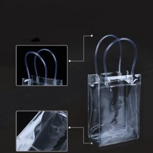 Rikyo 12 pc Clear Gift Bags,Plastic Gift Bags with Handle and Button, Reusable Transparent PVC Gift Wrap Tote Bag for Bridal Party Favor, Baby Shower, Wedding Favor, Shopping Bag Bulk (10x8x3)