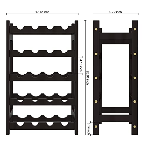 Purbambo 20-Bottle Wine Rack Freestanding Floor, 5-Tier Bamboo Wine Display Rack Storage Shelf with Table Top for Kitchen Dining Room Bar Cellar