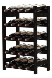 purbambo 20-bottle wine rack freestanding floor, 5-tier bamboo wine display rack storage shelf with table top for kitchen dining room bar cellar