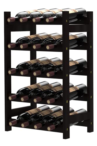 Purbambo 20-Bottle Wine Rack Freestanding Floor, 5-Tier Bamboo Wine Display Rack Storage Shelf with Table Top for Kitchen Dining Room Bar Cellar