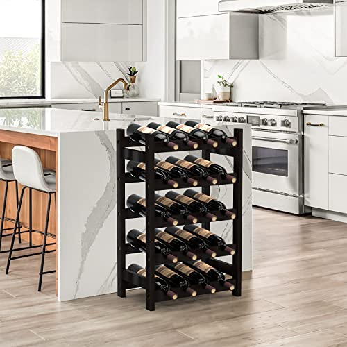 Purbambo 20-Bottle Wine Rack Freestanding Floor, 5-Tier Bamboo Wine Display Rack Storage Shelf with Table Top for Kitchen Dining Room Bar Cellar