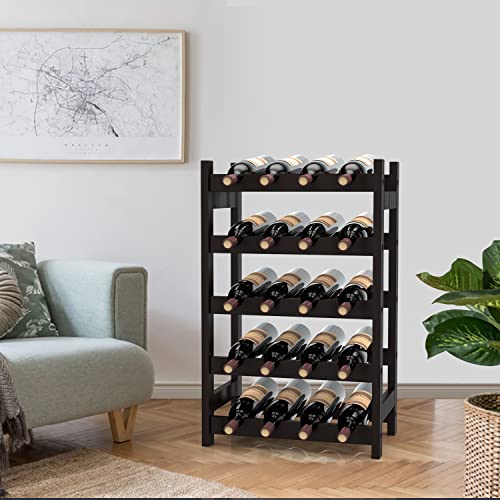 Purbambo 20-Bottle Wine Rack Freestanding Floor, 5-Tier Bamboo Wine Display Rack Storage Shelf with Table Top for Kitchen Dining Room Bar Cellar