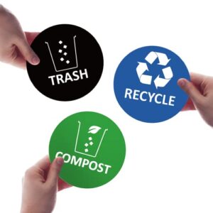 qtyord recycle sticker trash bin label 4" x 4" 30 pack organize & coordinate garbage waste from recycling indoor/outdoor home kitchen & office use
