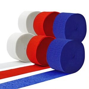 tkejzu crepe paper streamer rolls patriotic theme hanging party decoration red white and blue crepe streamer decorations total 490-feet, 6 rolls, fourth of july party streamer diy art supplies