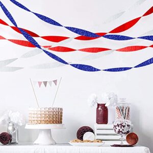 TKEJZu Crepe Paper Streamer Rolls Patriotic Theme Hanging Party Decoration Red White and Blue Crepe Streamer Decorations Total 490-Feet, 6 Rolls, Fourth of July Party Streamer DIY Art Supplies