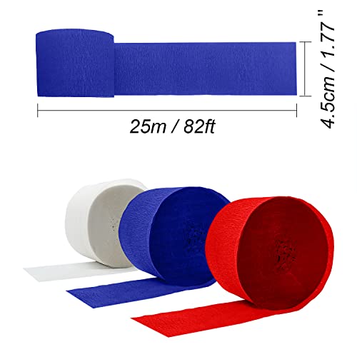 TKEJZu Crepe Paper Streamer Rolls Patriotic Theme Hanging Party Decoration Red White and Blue Crepe Streamer Decorations Total 490-Feet, 6 Rolls, Fourth of July Party Streamer DIY Art Supplies