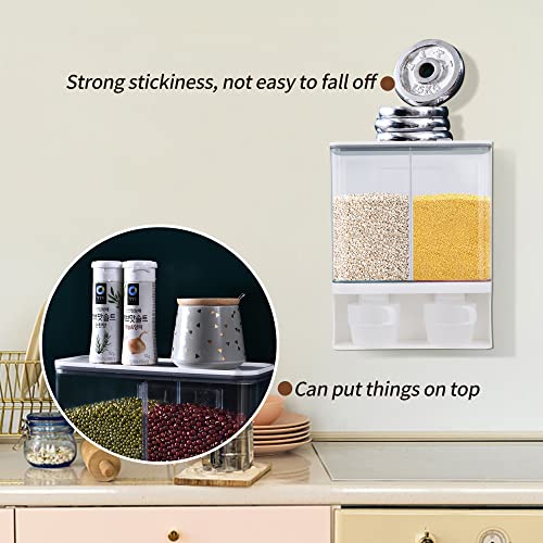 105Oz Rice Dispenser, Wall-Mounted Dry Food Storage Kitchen Organization, Rice Container with 2 Measuring Cups, Suitable for Rice, Beans, Laundry Scent Beads Dispenser