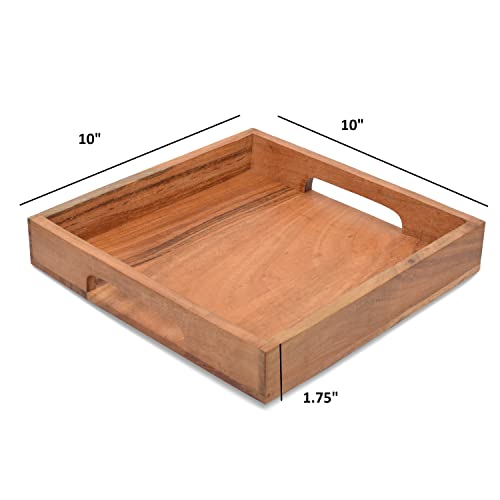 Samhita Acacia Wood Serving Tray with Handles,Wooden Serving Tray, Snack Tray, Breakfast Tray, Great for, Breakfast, Coffee |Size- 10" x 10" x 1.75"