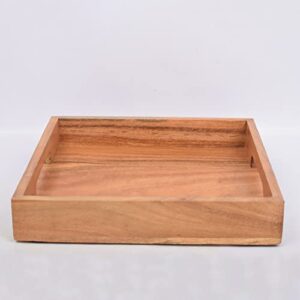 Samhita Acacia Wood Serving Tray with Handles,Wooden Serving Tray, Snack Tray, Breakfast Tray, Great for, Breakfast, Coffee |Size- 10" x 10" x 1.75"