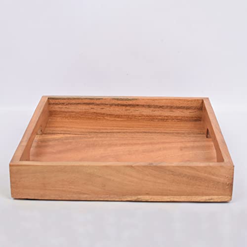 Samhita Acacia Wood Serving Tray with Handles,Wooden Serving Tray, Snack Tray, Breakfast Tray, Great for, Breakfast, Coffee |Size- 10" x 10" x 1.75"