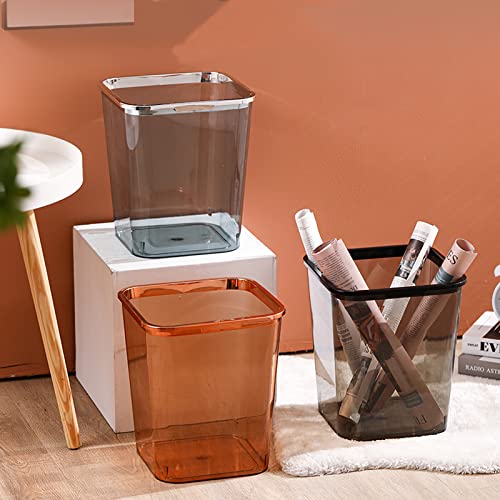 yangqiuyang Transparent Plastic Trash Cans Small Trash Can Wastebasket, Garbage Container Bin 14l Capacity with Pressure Ring for Bathroom, Bedroom, Kitchen, College Dorm, Office - Clear (Orange)