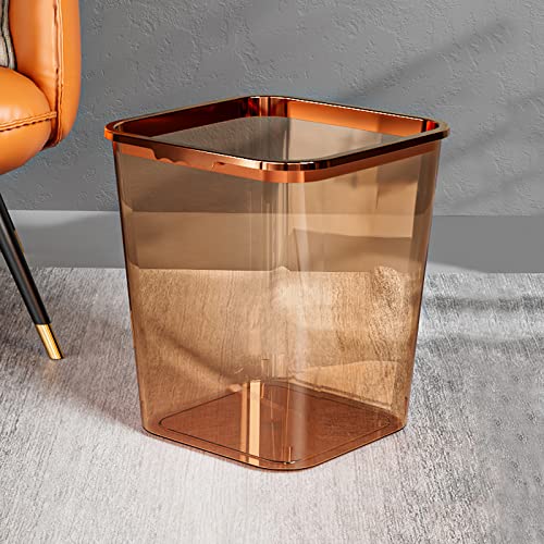 yangqiuyang Transparent Plastic Trash Cans Small Trash Can Wastebasket, Garbage Container Bin 14l Capacity with Pressure Ring for Bathroom, Bedroom, Kitchen, College Dorm, Office - Clear (Orange)