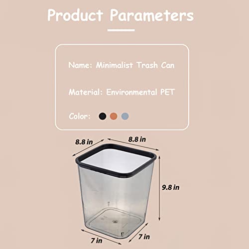 yangqiuyang Transparent Plastic Trash Cans Small Trash Can Wastebasket, Garbage Container Bin 14l Capacity with Pressure Ring for Bathroom, Bedroom, Kitchen, College Dorm, Office - Clear (Orange)