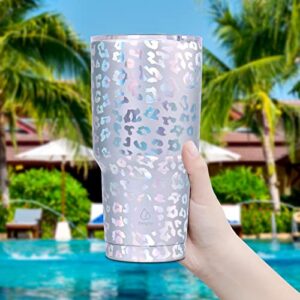 Swig Sip Stainless Steel Tumbler - 30oz Double Wall Coffee Cups Dishwasher Safe Vacuum Insulated Travel Coffee Mug (Laser Siver)