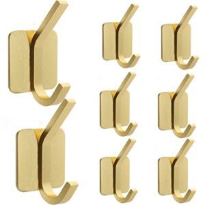 adhesive hooks - heavy duty wall hooks towel hooks for hanging coat,robe,towels,hat,robe wall mounted rustproof and oil proof hook for bathroom,kitchen waterproof aluminum alloy (gold 8ps)