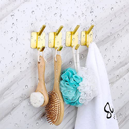 Adhesive Hooks - Heavy Duty Wall Hooks Towel Hooks for Hanging Coat,Robe,Towels,Hat,Robe Wall Mounted Rustproof and Oil Proof Hook for Bathroom,Kitchen Waterproof Aluminum Alloy (Gold 8ps)