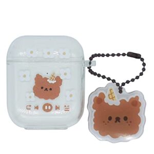 compatible with airpods case bear, clear smooth soft tpu cartoon 3d animal design cover case for airpods 1/2, girls women funny kawaii cute case for airpods 1&2 generation - bear