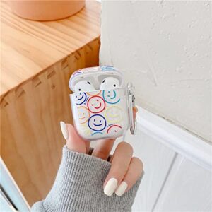 Compatible with AirPods Case Smile, Clear Smooth Soft TPU Cartoon 3D Cute Smile Face Design with Keychain Cover for Airpods 1/2, Kids Girls Women Funny Kawaii Cute Case for AirPods 1&2 Generation