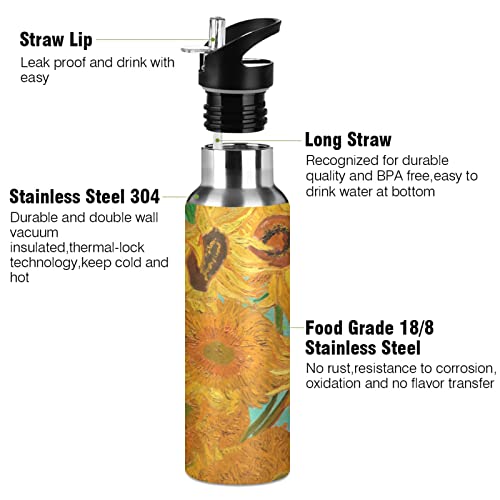 ALAZA Van Gogh Sunflower Water Bottle with Straw Lid Vacuum Insulated Stainless Steel Thermo Flask Water Bottle 20oz 11