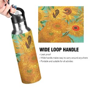 ALAZA Van Gogh Sunflower Water Bottle with Straw Lid Vacuum Insulated Stainless Steel Thermo Flask Water Bottle 20oz 11