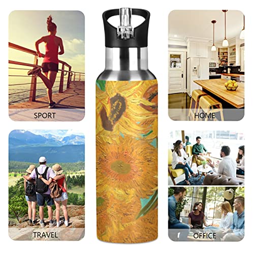 ALAZA Van Gogh Sunflower Water Bottle with Straw Lid Vacuum Insulated Stainless Steel Thermo Flask Water Bottle 20oz 11