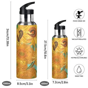 ALAZA Van Gogh Sunflower Water Bottle with Straw Lid Vacuum Insulated Stainless Steel Thermo Flask Water Bottle 20oz 11